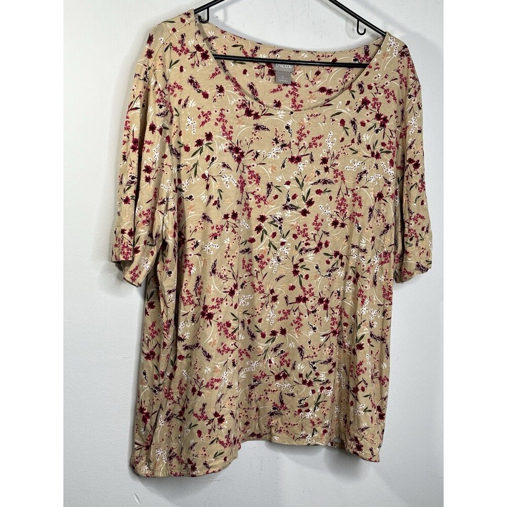 Chicos Womens 4 XXL Ditsy Floral Micro Print Cottage Core Short Sleeve Top (11)